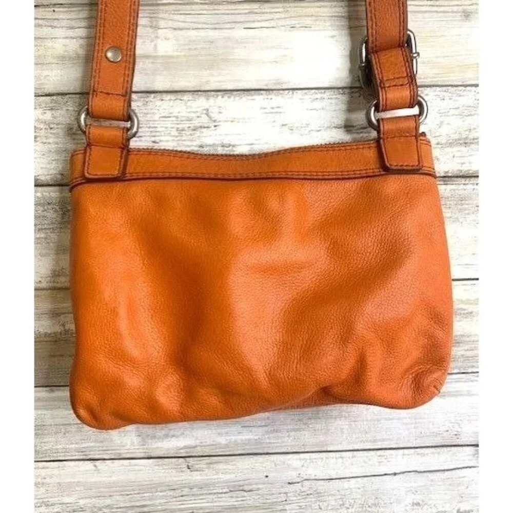 Orange Fossil Leather Crossbody Bag with‎ Front Turn Lock Pocket